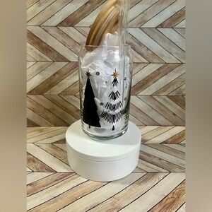 Glass cup with straw and lid